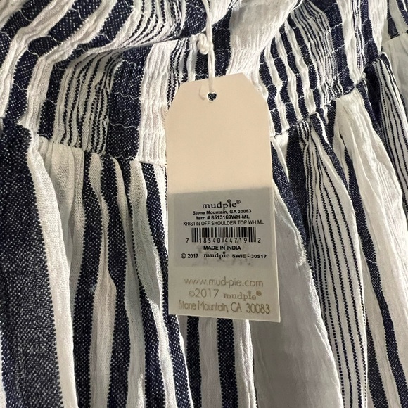 Mudpie Kristin Off Shoulder White & Blue, size- M/L - Picture 4 of 5